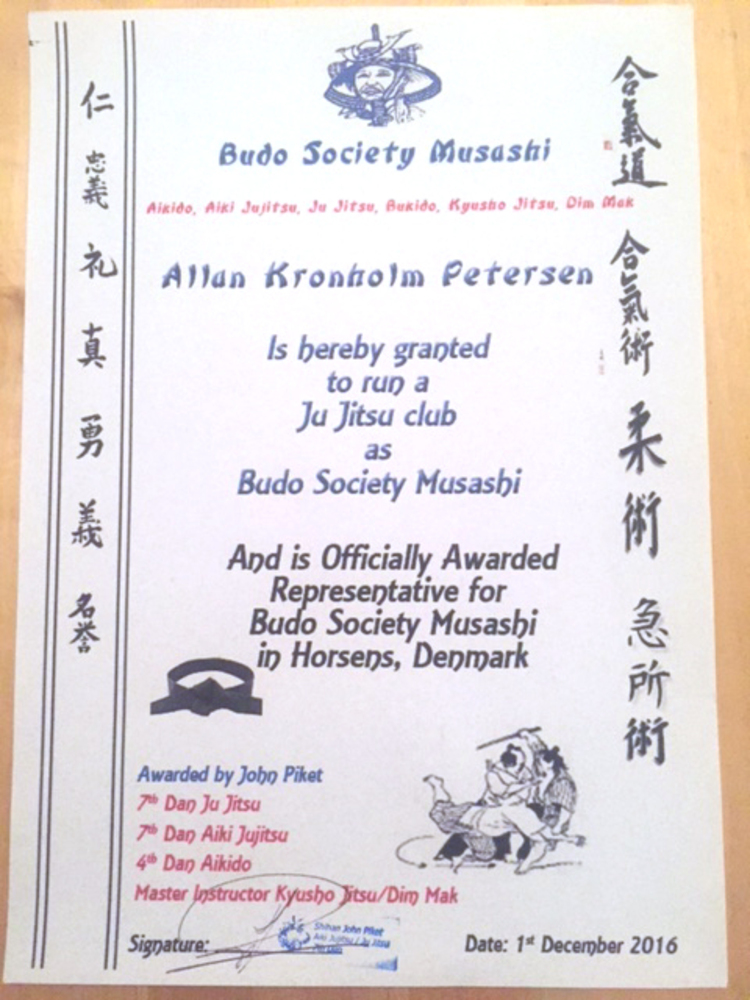 Certificate budo society musashi