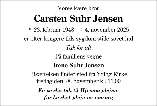 Dødsannonce Carsten Suhr Jensen