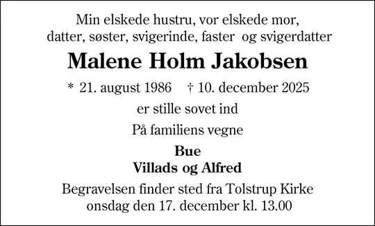 Dødsannonce Malene Holm Jakobsen