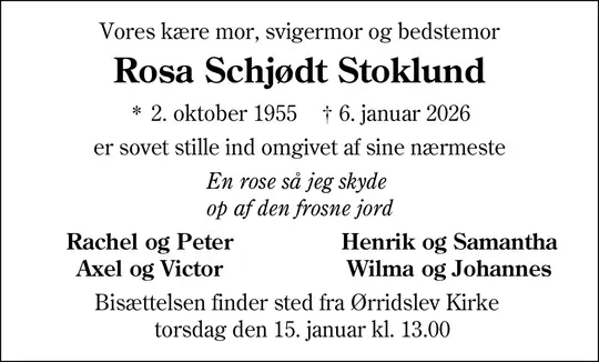 Dødsannonce Rosa Schjødt Stoklund