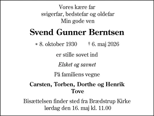 Dødsannonce Svend Gunner Berntsen