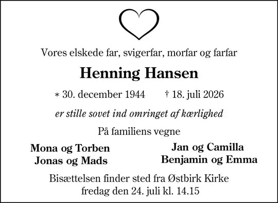 Dødsannonce Henning Hansen