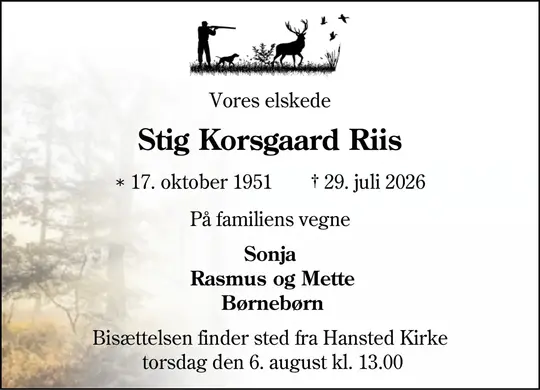 Dødsannonce Stig Korsgaard Riis