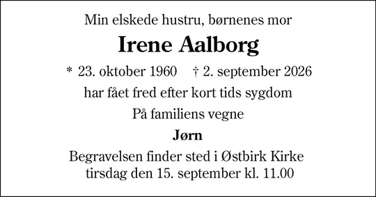 Dødsannonce Irene Aalborg