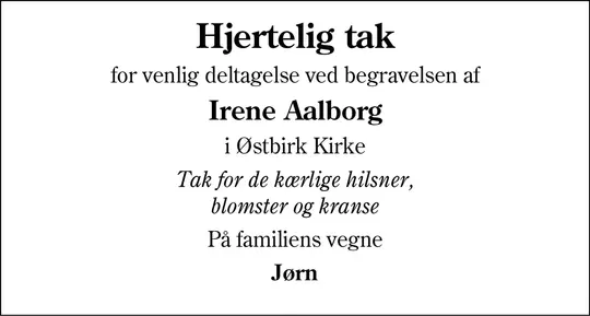 Takkeannonce Irene Aalborg