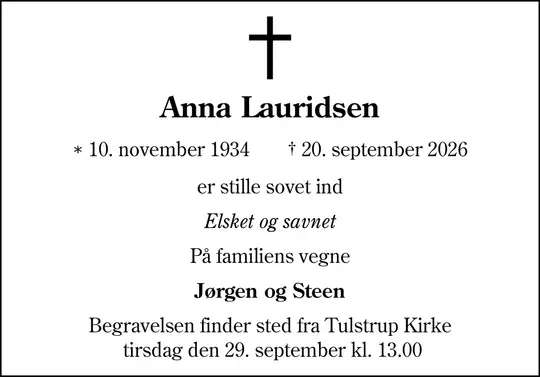 Dødsannonce Anna Lauridsen