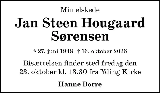 Dødsannonce Jan Steen Hougaard Sørensen
