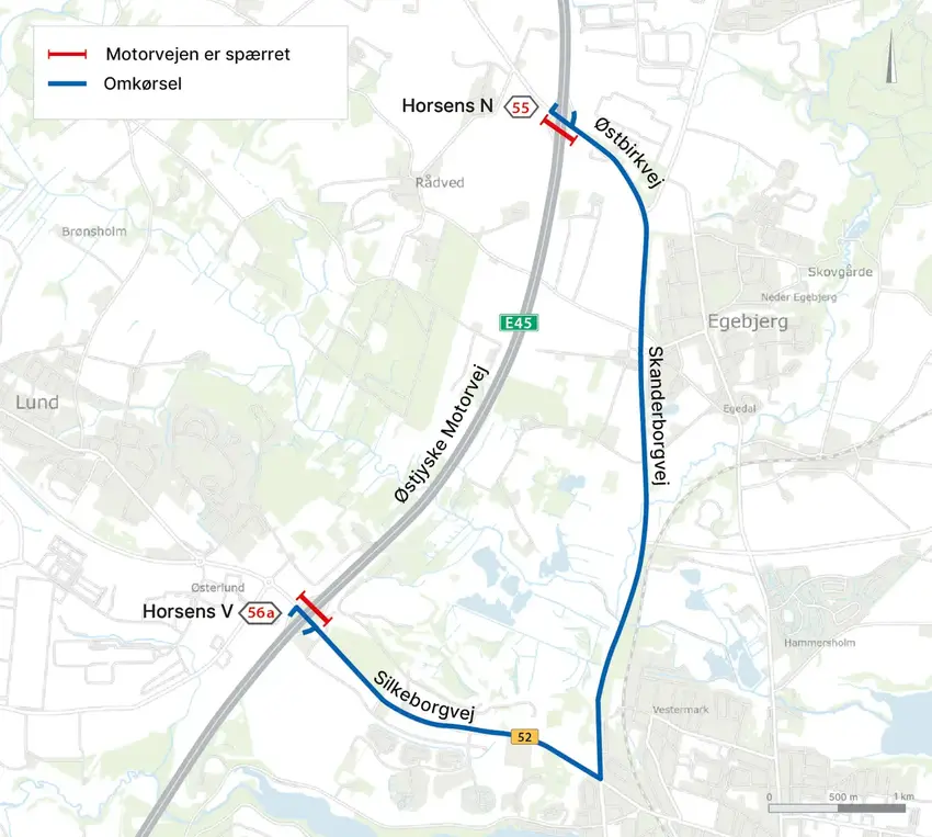 Omkørsel mellem 56a og 55 E45 Horsens