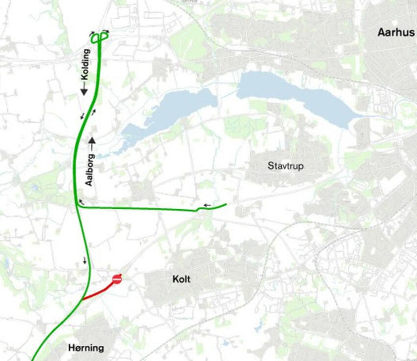 Omkørsel for sydgående trafik på Aarhus Syd Motorvejen