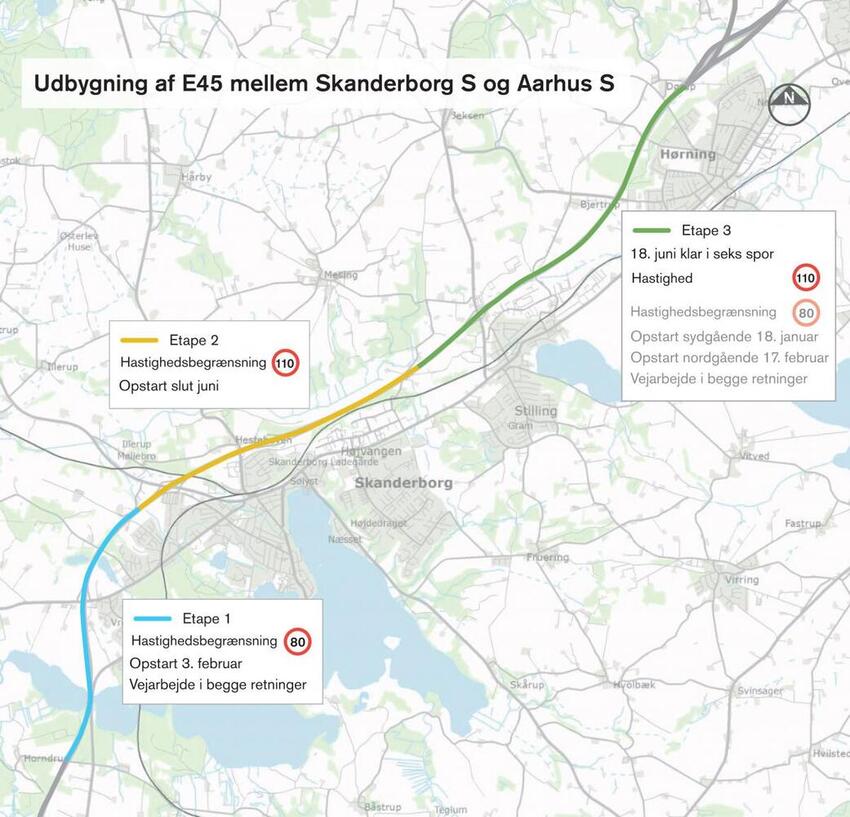 Seks spor klar mod nord på Østjyske Motorvej