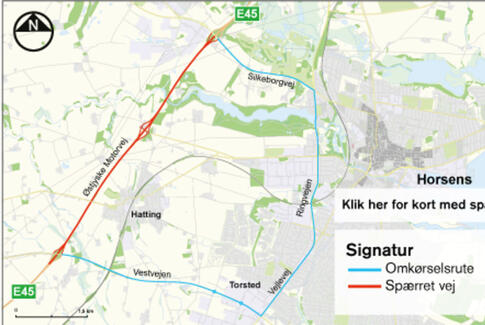 Østjyske Motorvej, E45, lukkes for trafik ni nætter ved Horsens